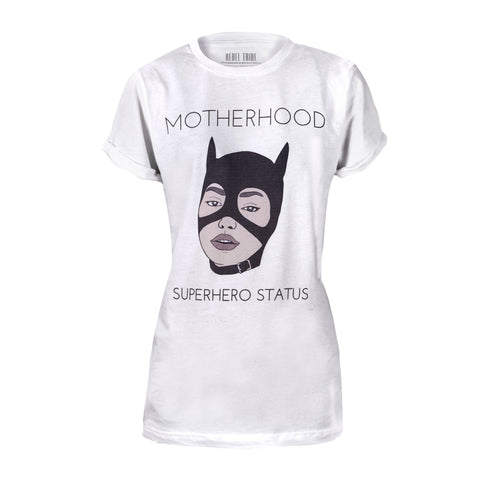 SUPERHERO STATUS TEE - The REBEL Tribe - graphic tee, motherhood, perfect gift, mother's special, status, superhero, tees, white tees, t-shirt